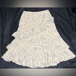 Lauren by Ralph Lauren Cream and Blue Floral A-Line Skirt